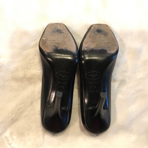 Prada black leather square open toe heels 37.5 - Picture 4 of 7